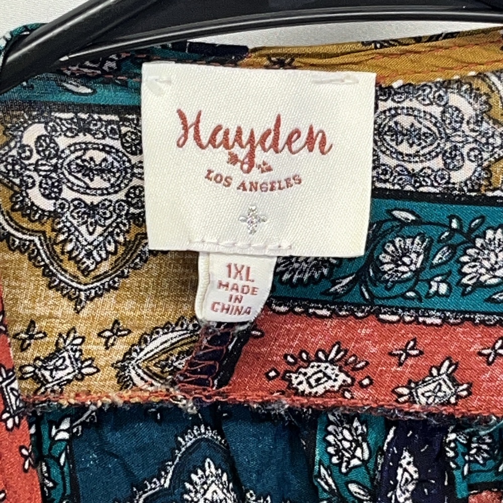 Hayden Los Angeles Rust Multi Patchwork Print Kimono Long‎ Sleeve Flowy Size 1X - Picture 3 of 5